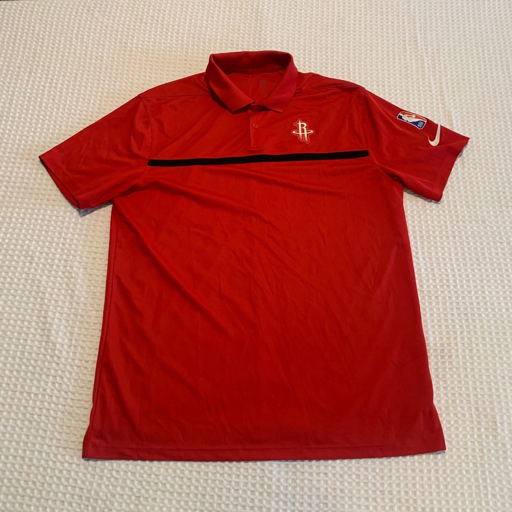Nike Houston Rockets NBA Polo Shirt Mens Medium Red Dri-FIT Performance Logo